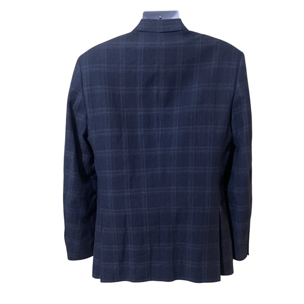 Jos. A. Bank 1905 Mens 41 Long Navy Blue Linen‎ Cotton Plaid Blazer Tailored Fit